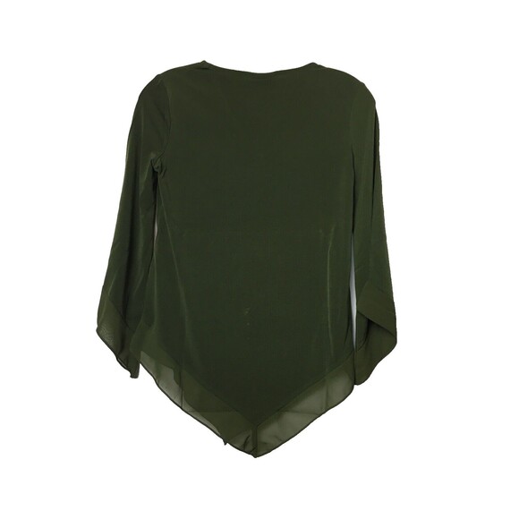 Alfani Blouse Basic Green Olive Size PP Asymmetrical-Sleeves 3/4-Sleeve - Picture 2 of 12